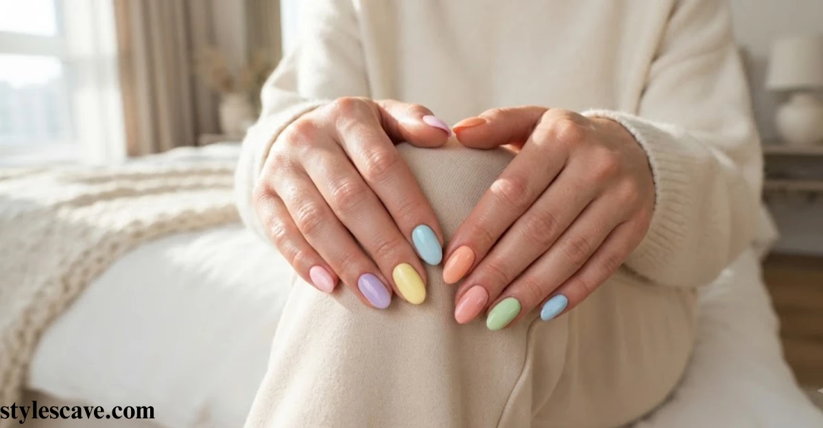 Skittle Pastel Rainbow Nails