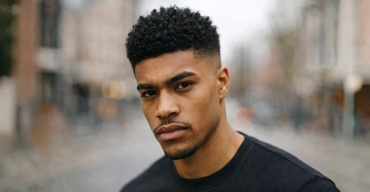 Thick, Black Curls with Mid Fade