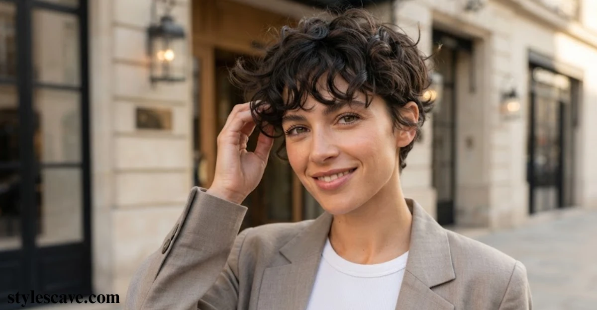 Tousled Curly Pixie with Bangs