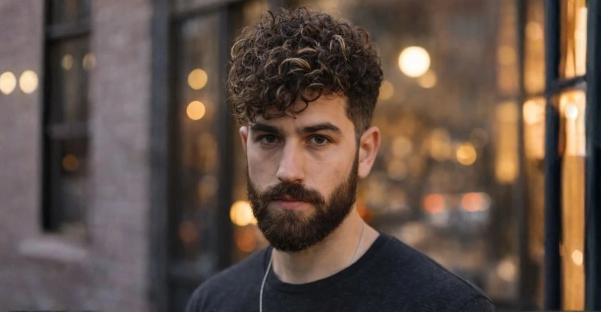 Tousled Medium Curls with Full Beard