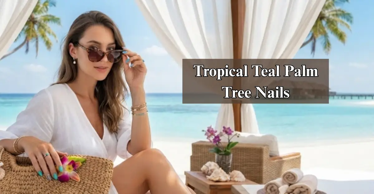 Tropical Teal Palm Tree Nails