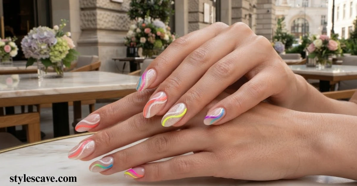 White Glitter Neon Rainbow Swirls