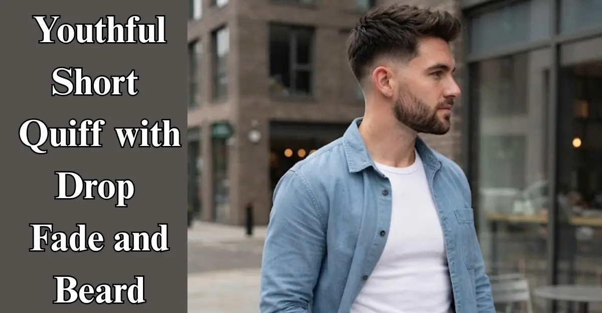 Youthful Short Quiff with Drop Fade and Beard