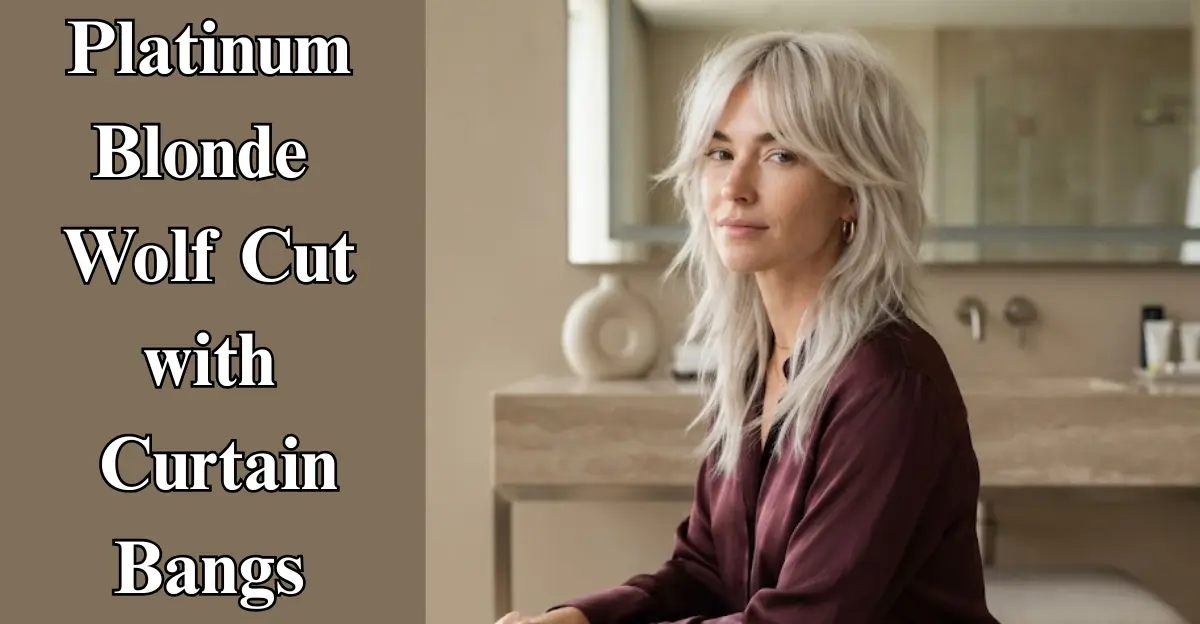 Platinum Blonde Wolf Cut with Curtain Bangs