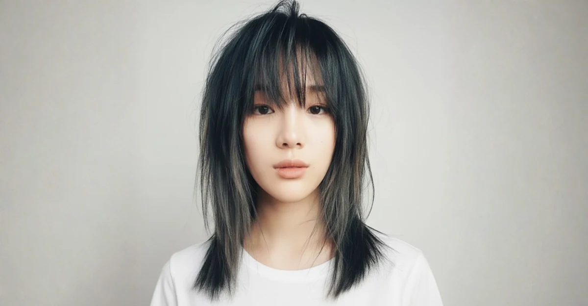 Textured Wolf Cut with Blunt Bangs