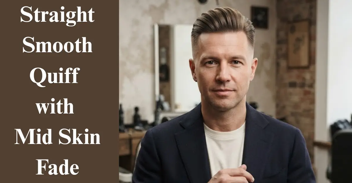 Straight Smooth Quiff with Mid Skin Fade