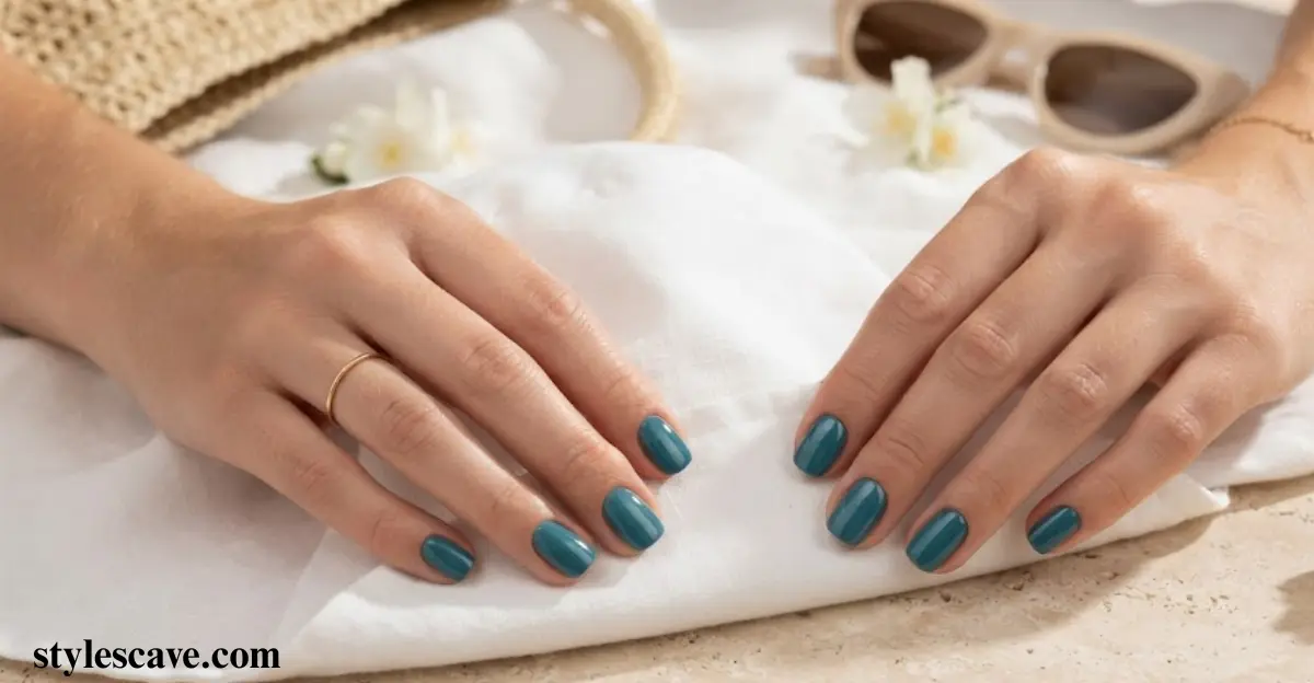 Short and Sweet Teal Nails