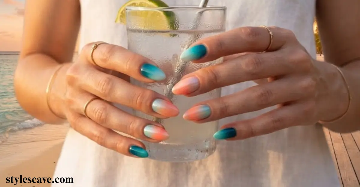 Teal Sunset Ombre Nails